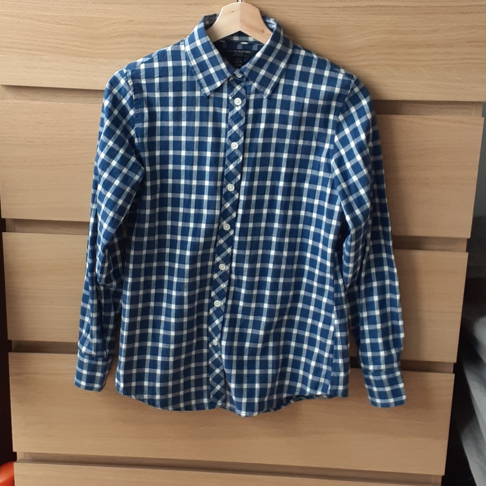 Banana Republic 100% Cotton Blue White Gingham Plaid Button Up Shirt XSP